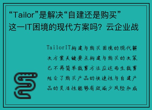 “Tailor”是解决“自建还是购买”这一IT困境的现代方案吗？云企业战略博客